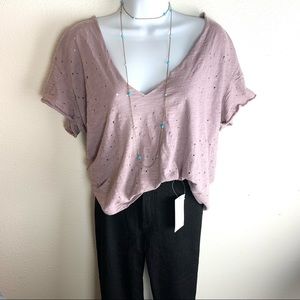 Gilded Intent dusty purple raw edge ripped boxy tee L
